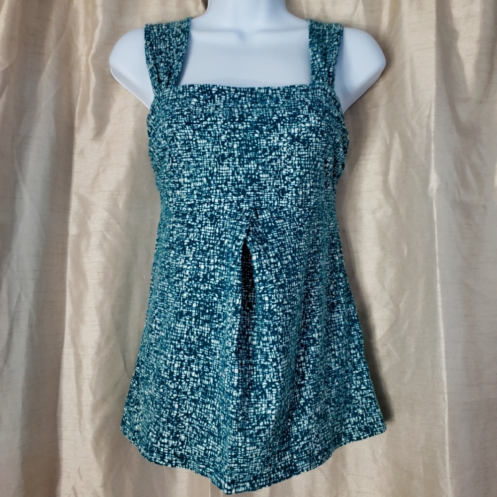 Ann Taylor teal green digital print blouse top Womens Medium